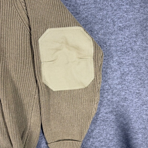 Orvis Mens L Tan Khaki Cotton Tactical Shawl Collar Sweater Elbow Patches - Picture 4 of 9